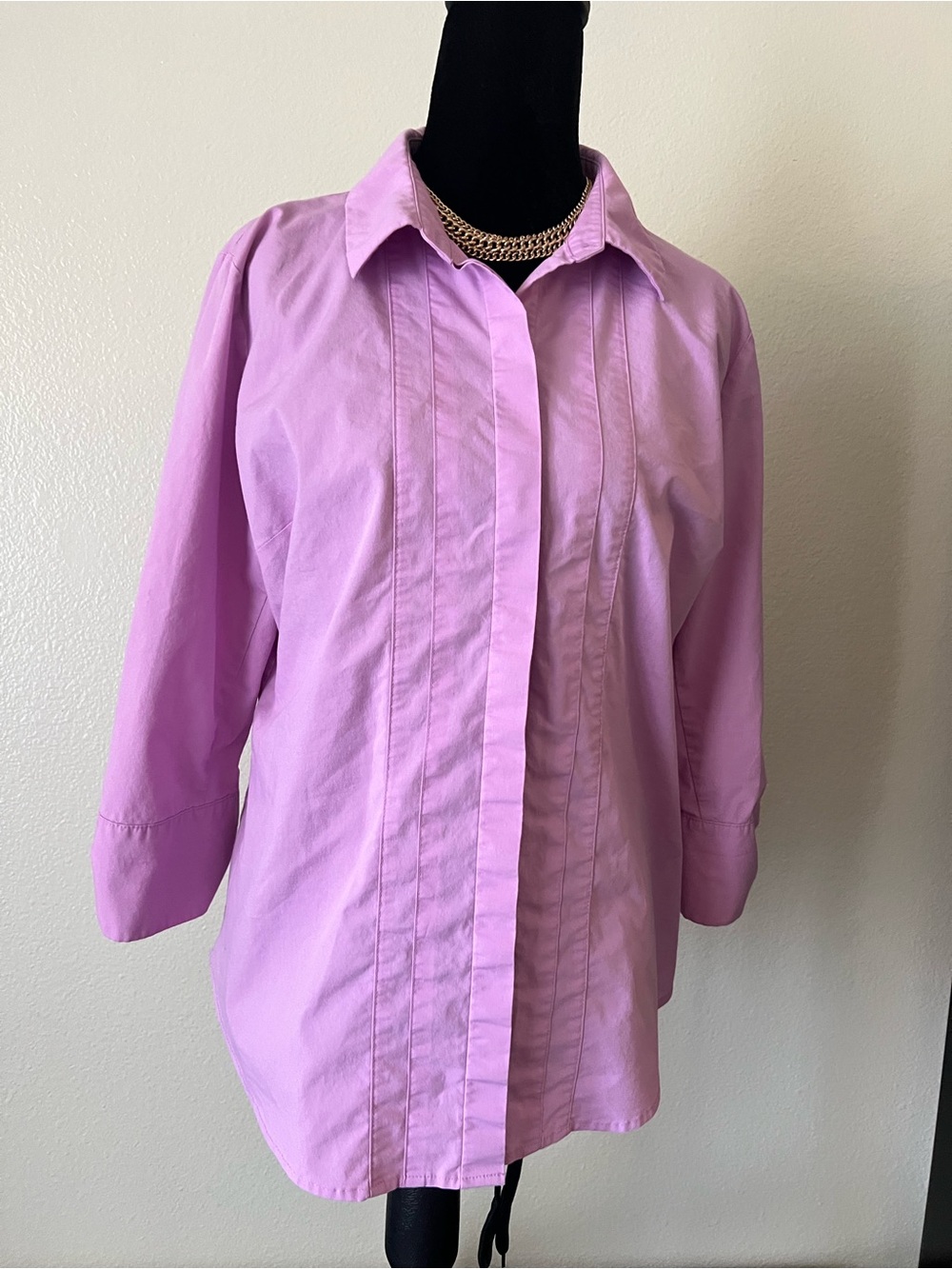 Womens Worthington Purple Stretch 3/4 Sleeve Preppy Academia Business Blouse